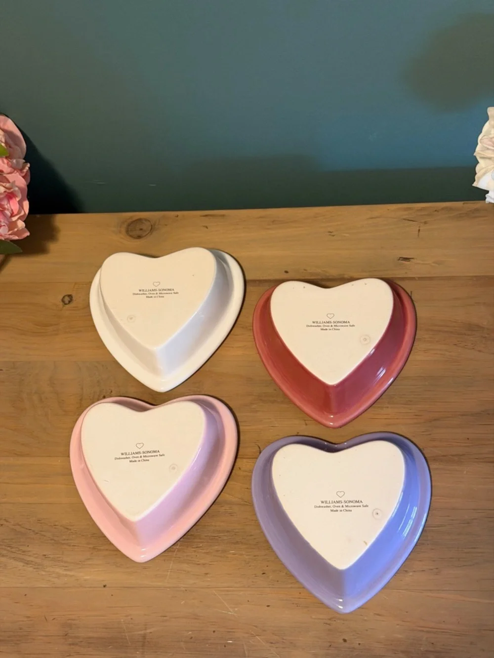 Williams Sonoma Heart Ramekins Set 4 Beaded Pink Purple Lover Era